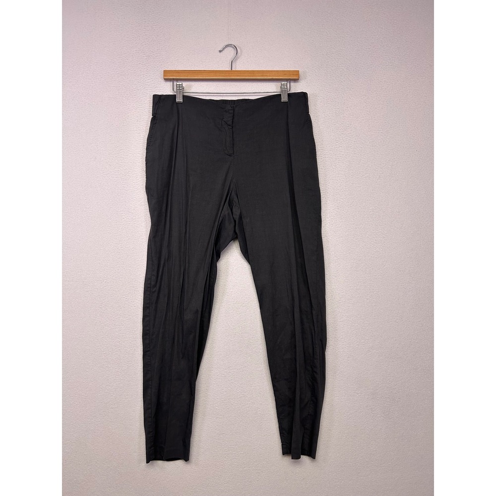 Minimalist Lagenlook Eileen Fisher Womens M Black Organic Linen Tapered Pants